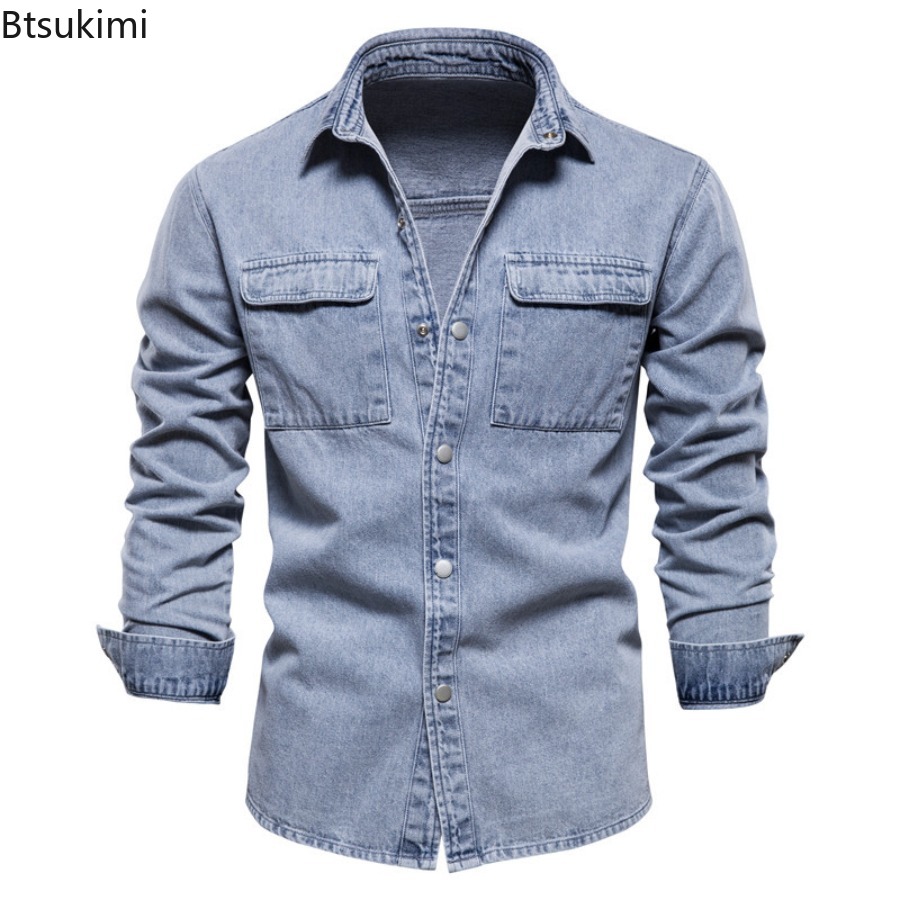 Jeans Shirt Fashion For Men - ربيع الخريف الرجال الأزياء ضئيلة الدنيم