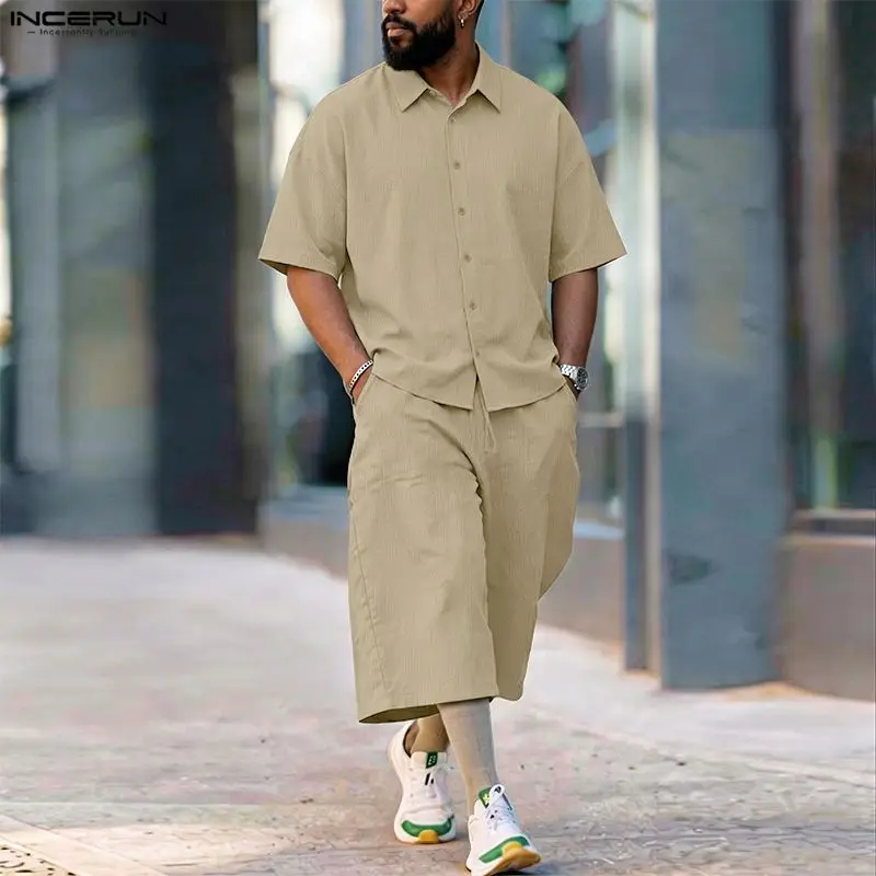 Men'S Fashion For 2026 - طقم رجالي من INCERUN، قميص بأكمام