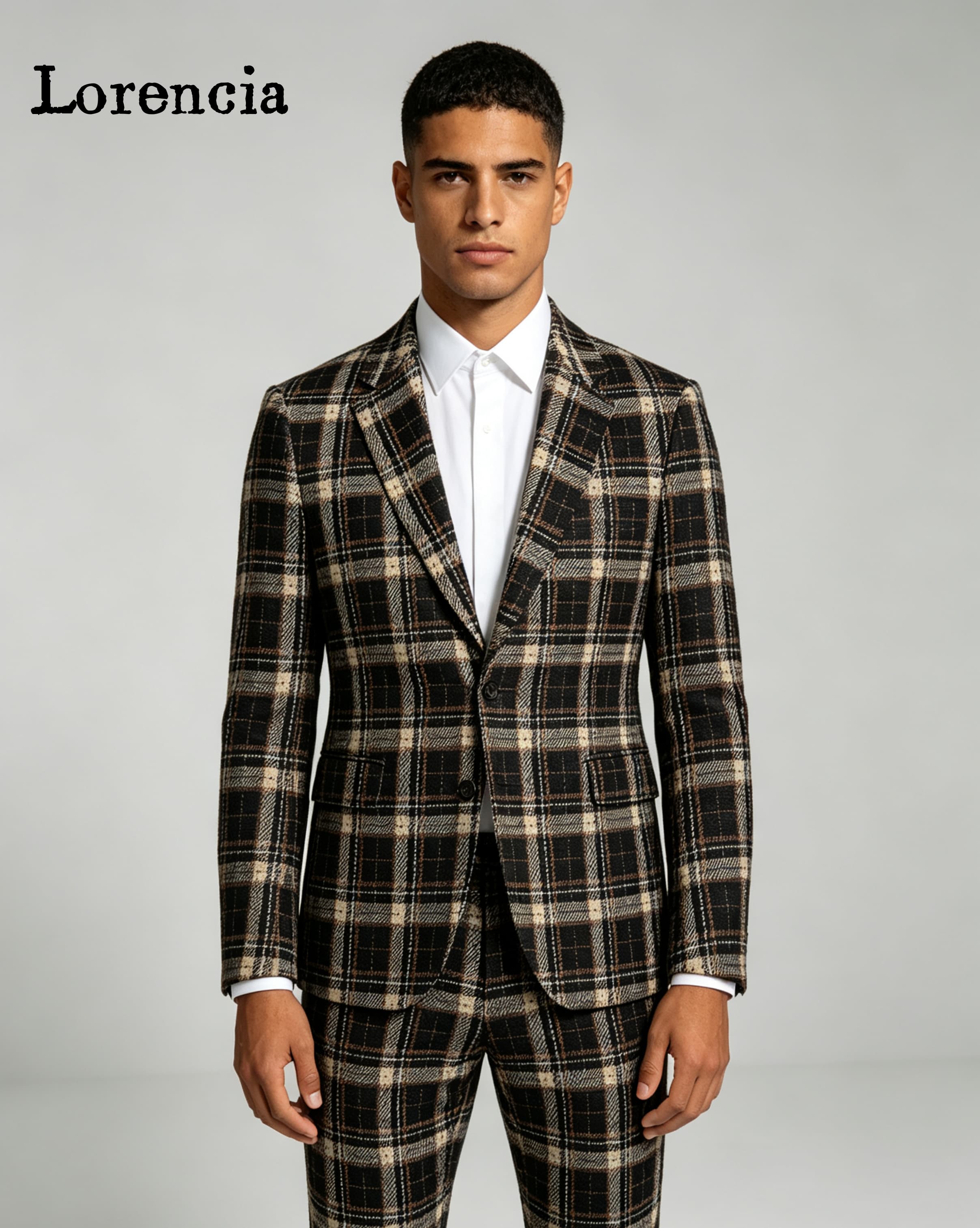 Mens Fashion Trajes - بدلات رجالية أنيقة بنقشة مربعات، ياقة