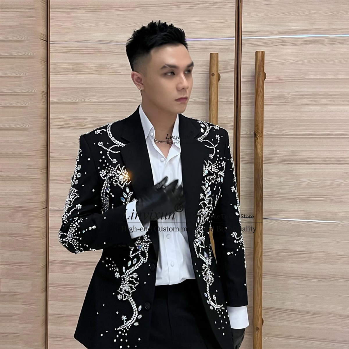 Mens Fashion Trajes - بدلة رجالية معدنية مرصعة بالماس ،