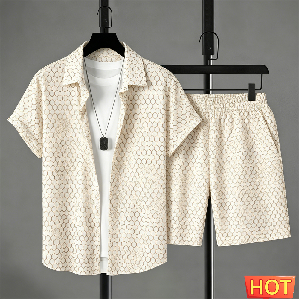 Mens Fashion Suits - طقم قميص رجالي صيفي متدرج الألوان،