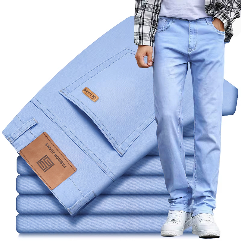 Men'S Fashion Nova Jeans - 2025 صيف جديد الرجال الضوء الأزرق