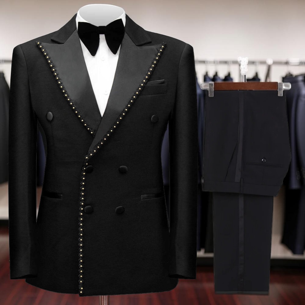 Men'S Dress Pants Fashion - بدلة رسمية رجالية مزدوجة الصدر مطرزة
