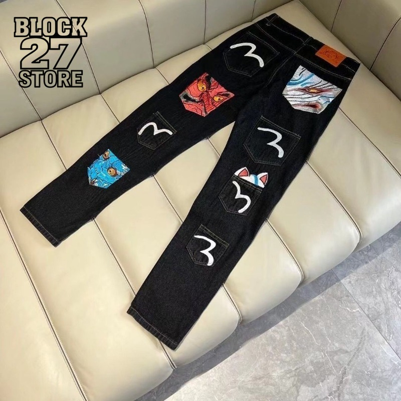 Men'S Fashion Nova Jeans - جينز رجالي Harajuku Fortune God طباعة