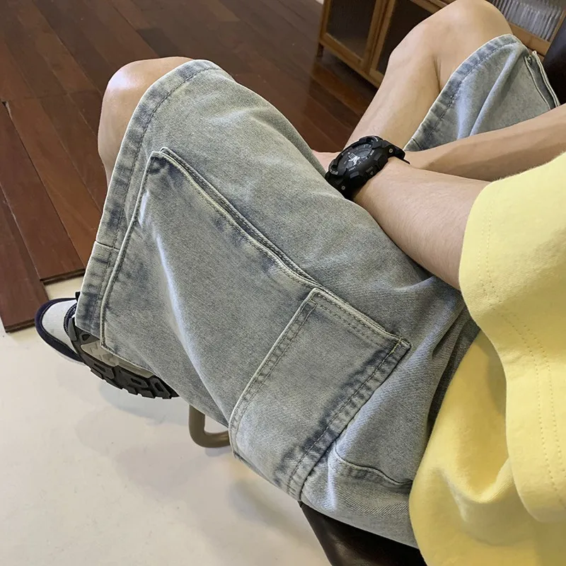 Mens Fashion Cargo Pants - شورت دينيم كوري كبير الحجم للرجال،