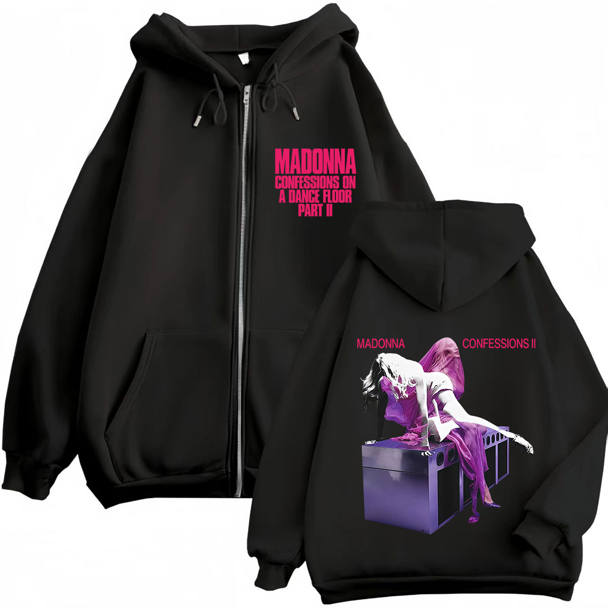 Mens Fashion Zip Up Hoodies - هودي بسحاب مطبوع بتصميم ألبوم مادونا