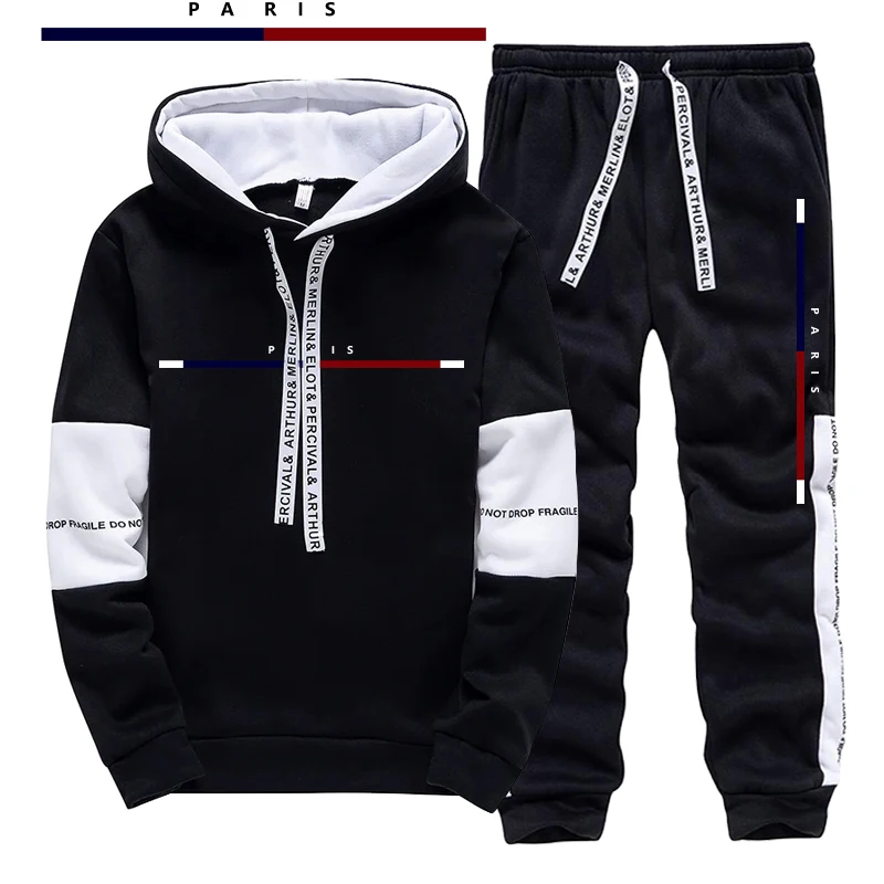 Mens Fashion Suits - طقم رجالي مطبوع بتصميم باريسي/هودي/بنطلون للخريف،