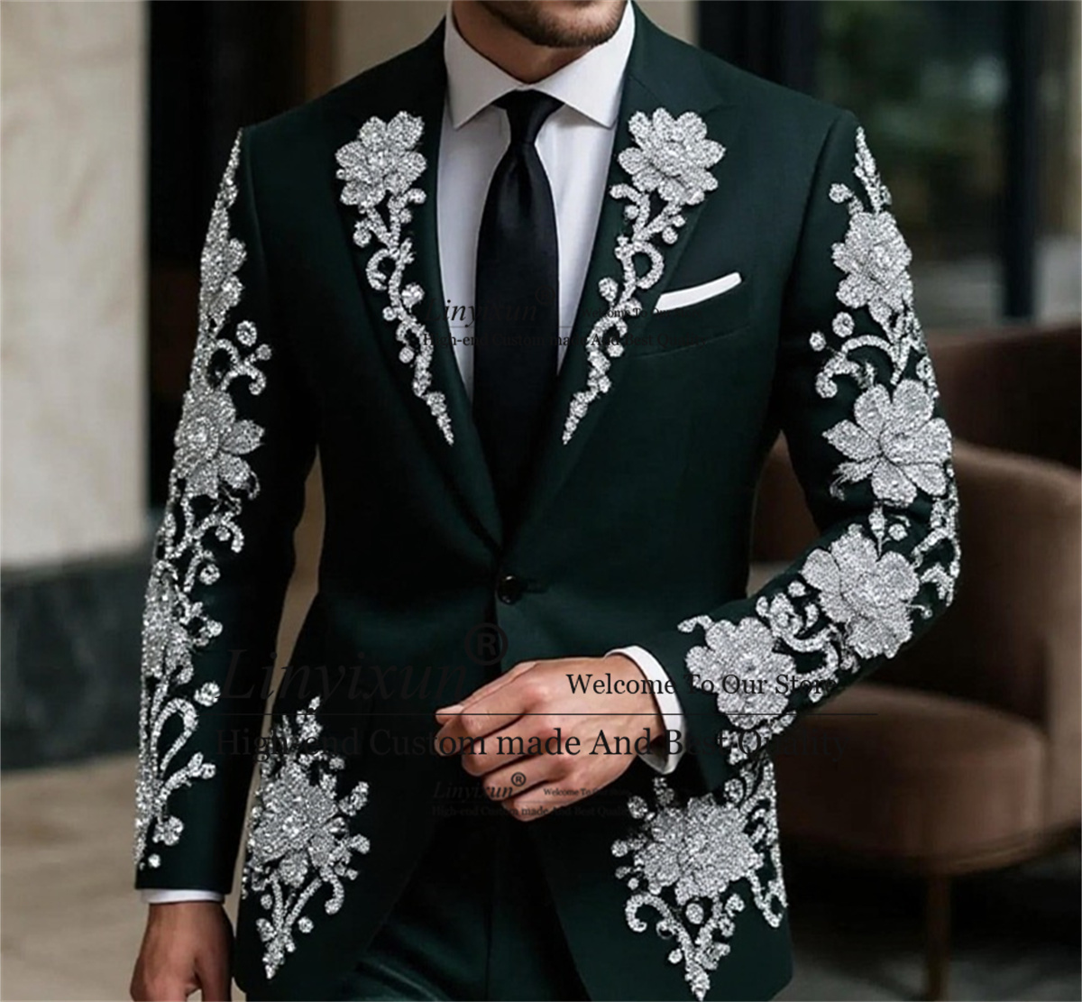موضة بلورات الأزهار الرجال دعو - مراجعة Mens Fashion Trajes وسعره