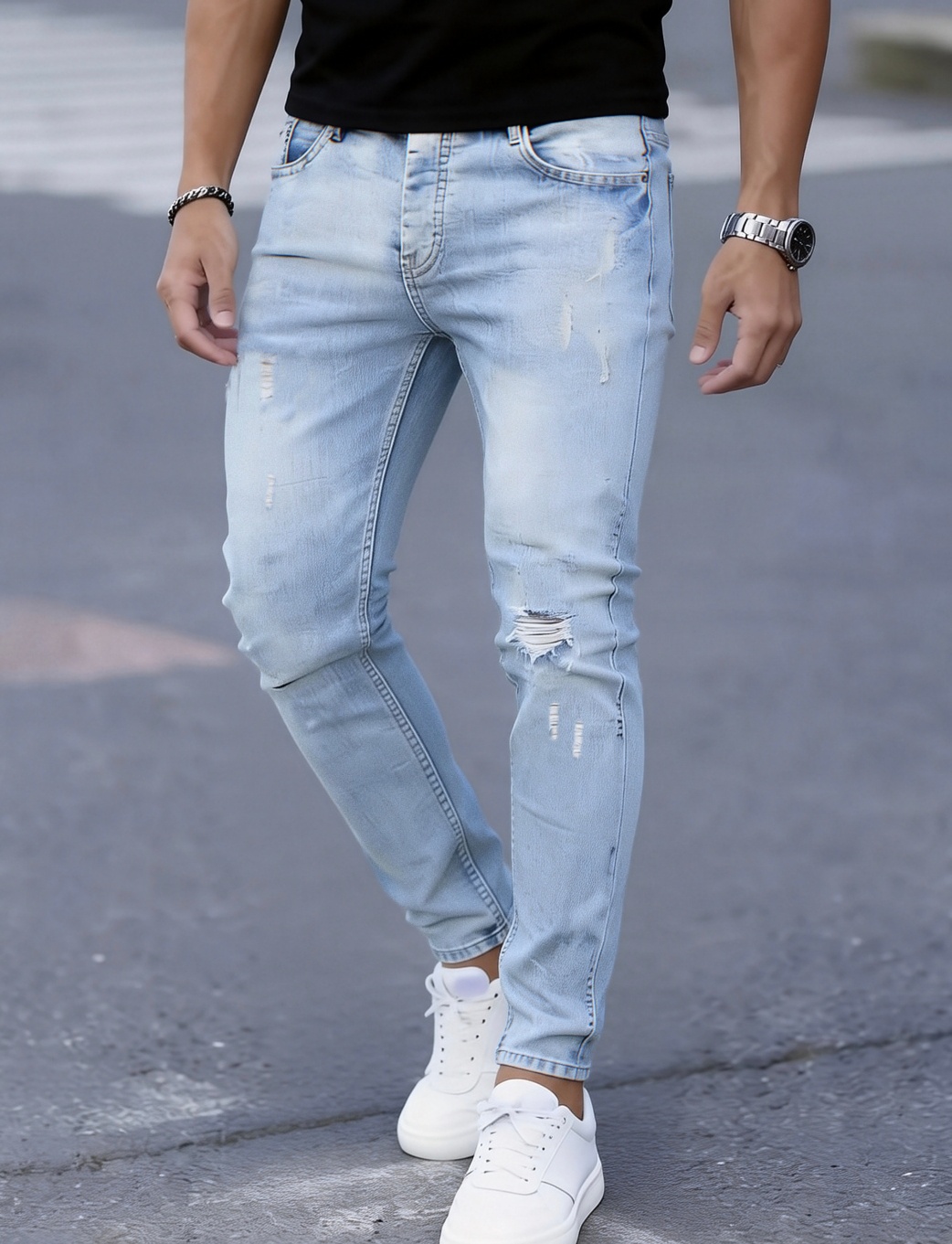 جينز رجالي ضيق ممزق ومرن - غير - مراجعة Men'S Fashion Young Professional وسعره
