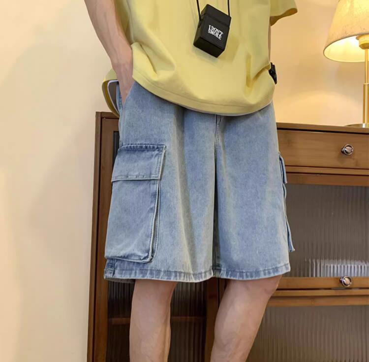 شورت دينيم كوري كبير الحجم للر - مراجعة Mens Fashion Cargo Pants وسعره